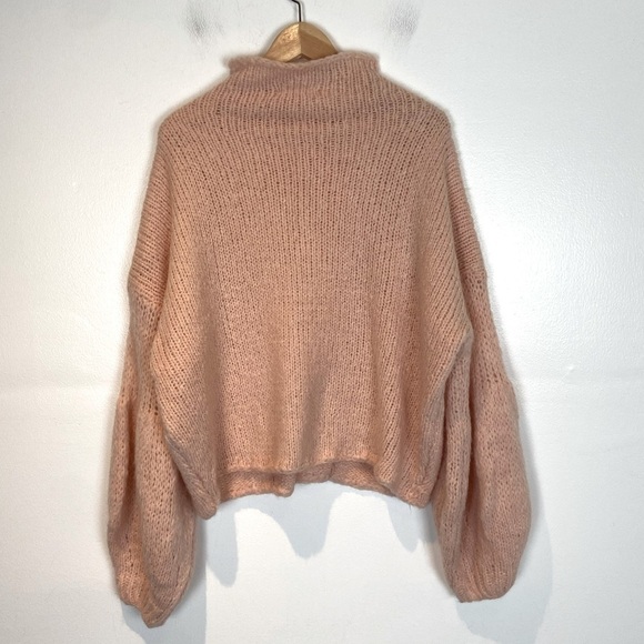 Oneon Women's Mohair Virgin Wool Handknitted Sweater Size L Pink Balloon Sleeve - Picture 4 of 13